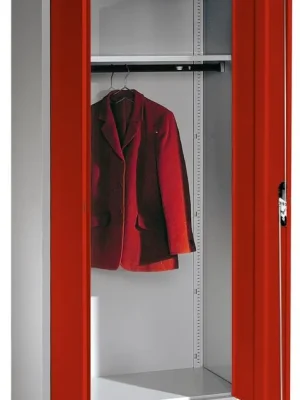 C+P 1979773 Flügeltürenschrank, BxTxH 930x500x1950 mm, 1 Hutboden, 1 Kleiderstange, RAL 7035/3003 lichtgrau/rubinrot Preis Gesenkt