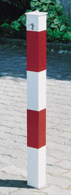 Sonderangebot URBANUS 852155 Versenkbar Sperrpfosten aus Alu, quadr. 70x70 mm, mit Profil-Zylinderschloß, weiß mit roten Leuchtst reifen