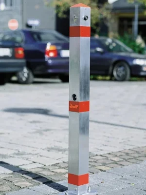 URBANUS 852011 Sperrpfosten aus Alu, quadratisch 70x70 mm, mit 3 roten Ringen, herausnehmbar aus Bodenhalterung, ohne Verriegelung Expressversand