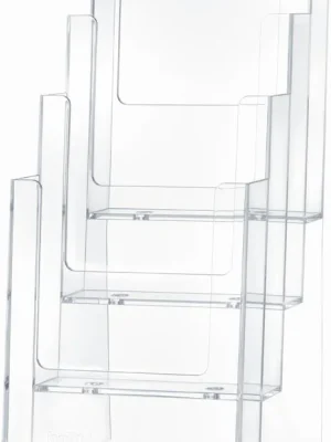 Sonderangebot HELIT INNOVATIVE BÜROPRODUKTE 851146 Tischprospekthalter, 4 Fächer DIN A4, BxTxH 230x170x345 mm, glasklar, VE 4 Stück