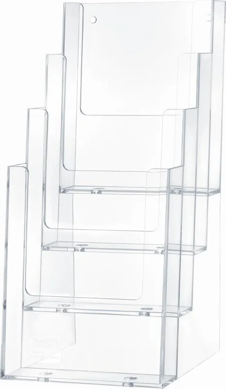 Sonderangebot HELIT INNOVATIVE BÜROPRODUKTE 851146 Tischprospekthalter, 4 Fächer DIN A4, BxTxH 230x170x345 mm, glasklar, VE 4 Stück