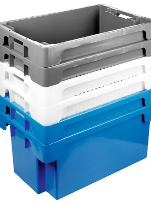 Direktkauf GLOGNER 6409742 Drehstapelbehälter, PE, Boden + Wände geschlossen, LxBxH 600x400x200 mm, Volumen 32 l, Farbe grau, VE 2 Stück
