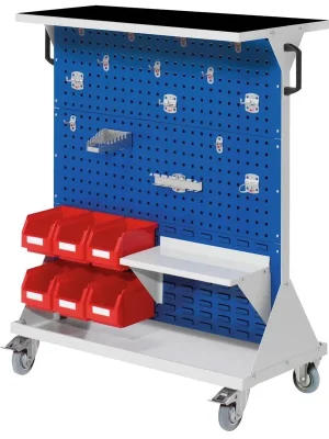 KAPPES 1991210 Werkstattwagen, 4 Loch-/2 Schlitzpl., 1 Hakensor. 15-tlg., 6 Kästen, BxTxH 1000x500x1270 mm, 1 Auflage boden Stahl mit Riffelgummi, RAL 7035/5010 Highlight