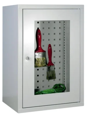 Jetzt Bestellen PAVOY 869506 Hängeschrank, 1 Sichtfenstertür, Rückwand gelocht, 1 verstellbarer Boden, Zylinderschloss, BxTxH 400x300x600 mm, RAL 7035