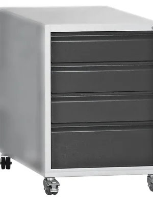 Ausverkauf ROCHOLZ 1906466 Schubladeneinheit, Stahlblech, BxTxH 490x600x675 mm, 4 Schubladen, fahrbar, 4 Lenkrollen, TL 35 kg/Schublade