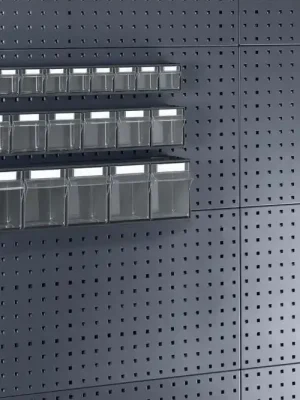 Geprüft Klarsichtmagazin B600xT96xH112 mm mit 6 Kästen für Lochplatten | 600x96x112 mm | 6 | 1779557