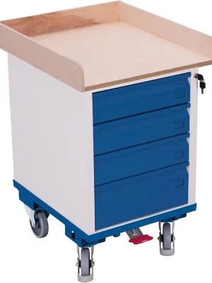 Neu Im Sortiment Rollschrank 150kg B575xT660xH905mm RAL 7035/5010 4 Schubladen VarioFit | 1779838