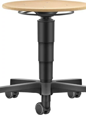 Drehhocker Holz Rundsitz Sitzhöhe 450 - 650 mm mit Rollen | Rollen | 450–650 mm | 1769194 Preisreduziert