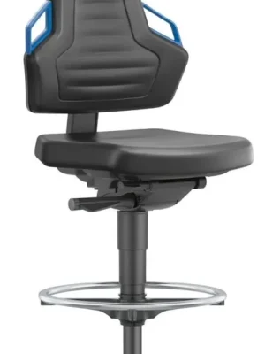 Bimos Arbeitsstuhl Nexxit 3 Griff blau Sitzhöhe 570-820 mm Kst. schwarz,Fußring | Nexxit 3 mit Gleitern, Fußring, Griffe blau | Kunstleder | 1773684 Meistverkauft