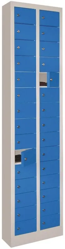 Zertifiziert Kleinfachschrank m.SockelH1950xB460xT200 mm 2x15 Fächer RAL7035/5012 Türen glatt | RAL 7035/RAL 5012 | Standversion | 30 | 460x200x1950 mm | 100x160x170 mm | glatt | 1776513