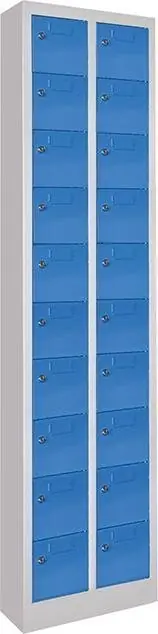 Aktuell Kleinfachschrank m.SockelH1950xB460xT200 mm 2x10 Fächer RAL7035/5012 Türen mit Etikettenrahmen | RAL 7035/RAL 5012 | Standversion | 20 | 460x200x1950 mm | 160x160x170 mm | mit Etikettenrahmen | 1769799