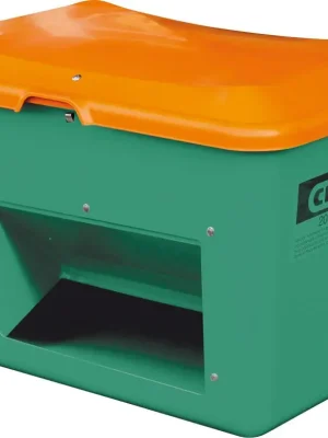 Sofort Bestellen Streugutbehälter 550 l B1340xT990xH780 mm mit Entnahmeöffnung grün/orange | mit Entnahmeöffnung | 1340x990x780 mm | 550 l | 1777350