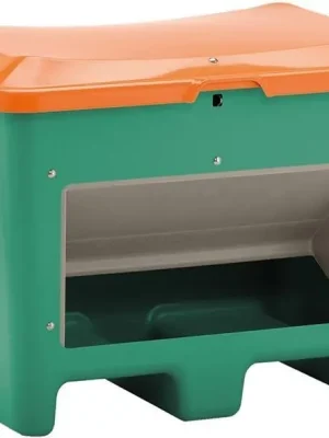 Garantierte Lieferung Streugutbehälter 200 l B890xT600xH640 mm mit Entnahmeöffnung grün/orange | mit Entnahmeöffnung, mit Staplertaschen | 890x600x690 mm | 200 l | 1772884