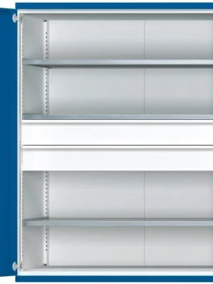 Neu Im Sortiment Schwerlastschrank B1485xT690xH1950mm RAL7035/5010 o.Mittelwand3Böden,2Schubladen 200kg | 690 mm | 1950x1485x690 mm | 1781349