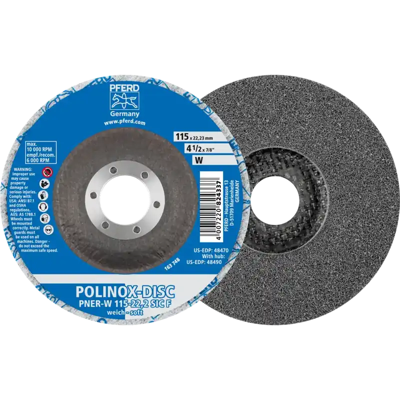 Ausverkauf PFERD POLINOX verpresste Vlies-Disc PNER Ø 115mm Bohrung-Ø 22,23mm Weich SIC Fein | W (weich) | 115 mm | 1068882