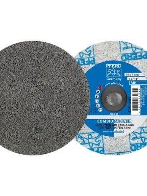 Aktuell PFERD COMBIDISC verpresste Vliesronde CDR PNER Ø 75mm Mittelhart A Fein | MH (mittelhart) | F (fein) | Korund A | 75 mm | System CDR | 1067105