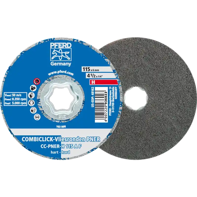 Aktuell PFERD COMBICLICK verpresste Vliesronde CC PNER Ø 115mm Hart A Fein | H (hart) | fein | 115 mm | 5 Stück | 1066223