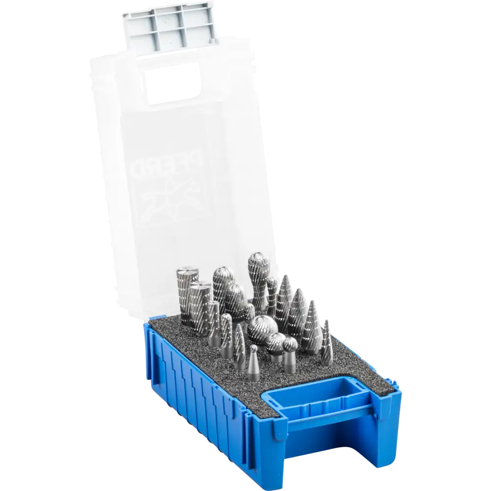 Begrenztes Angebot PFERD HSS Frässtift Set 83 18-tlg. Zahnung 3 Ø 12/8/6mm Schaft-Ø 6mm universal mittel fein | 1064392