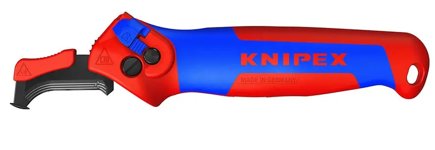 KNIPEX Abmantelungsmesser mit Gleitschuh und Ratschenfunktion mit Mehrkomponenten-Hüllen 146 mm | 1166211 Aktuell
