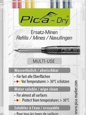 Wochenendangebot Pica Minen-Set für Tieflochmarker -Dry Graphit, gelb, rot | 4 graphit, 2 gelb, 2 rot | Minen-Set, feucht abwischbar, farbig | 1407768