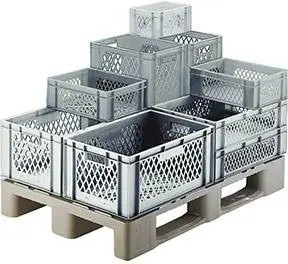 Transport-Stapelkasten B600xT400xH320 mm grau, kpl. durchbrochen mit Griffloch LA-KA-PE | 600x400x320 mm | 551x352x305 mm | 1777788 Top-Angebot