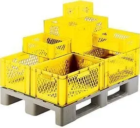 Beliebt Transport-Stapelkasten B400xT300xH320 mm gelb, kpl. durchbrochen mit Griffloch LA-KA-PE | 400x300x320 mm | 356x255x305 mm | 1777819