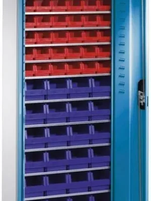 Beliebt Lager-Regalschrank B700xT300xH1690 mm RAL 7035/5012 mit Türen 11 Fachböden, 60 Kästen | RAL 7035/RAL 5012 | mit Türen | 1690x700x300 mm | 11 | 1774962