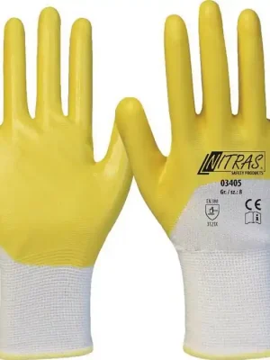 AS Arbeitsschutz Handschuhe 03405 Gr.8 weiß/gelb PES mit Nitril EN 388 PSA II 12 NITRAS, Menge 12 Stk Neue Ware