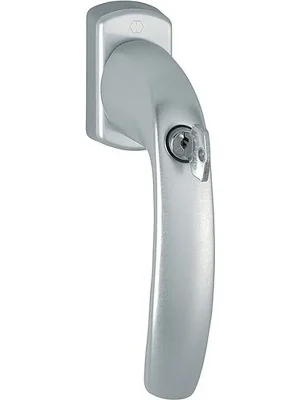 Ausverkauf Fenstergriff NY 0810SVS/U10 Alu.F9/stahlfarbig 32mm abschl.HOPPE