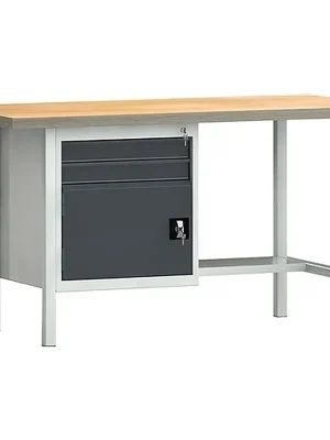 Begrenztes Angebot KLW Werkbank PW 700 B1500xT700xH840mm Buche Multiplex lichtgrau grau 2 Schubl.1 Tür