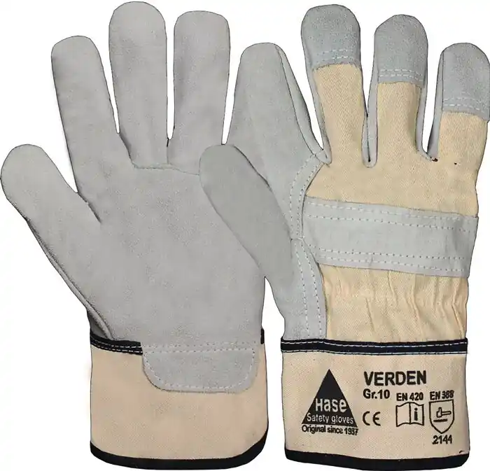 Hase Safety Gloves Handschuhe Verden Gr.10 grau/natur Rindspaltleder EN 388 PSA II HASE, Menge 12 Stk Must-Have