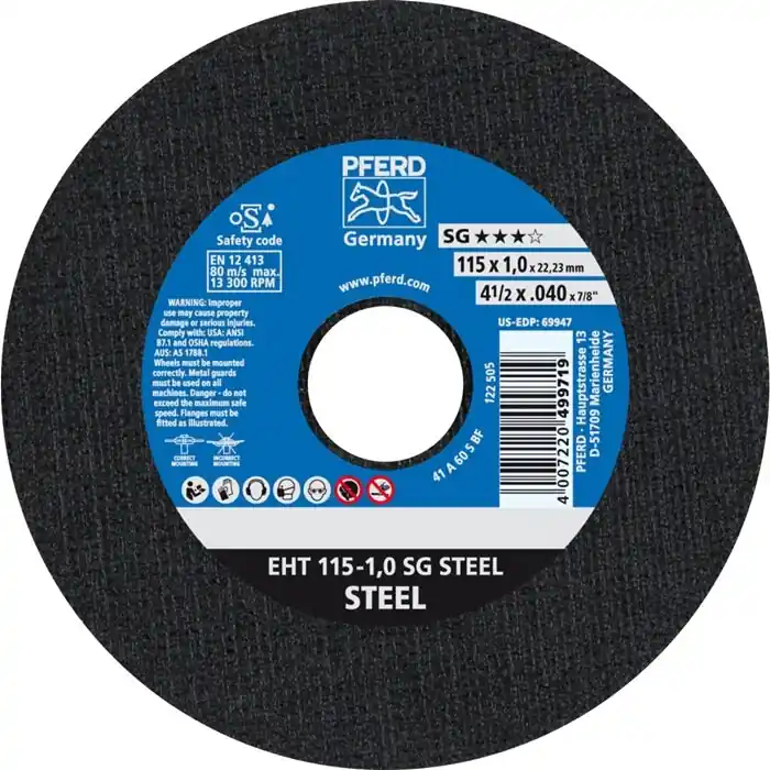 August Rüggeberg Trennscheibe SG STEEL D115x1mm ger. Stahl Bohr.22.23mm PFERD, Menge 25 Stk Kracherpreis