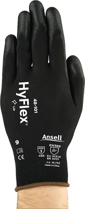 Markenprodukt Ansell Healthcare Handschuhe HyFlex 48-101 Gr.7 schwarz EN 388 PSA II Nylon mit PU ANSELL, Menge 12 Stk