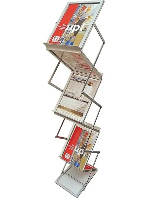 Sonderaktion Twinco Prospektständer H1450xB270xT360mm Alu.silber zusammenklappbar 6 Fächer A4