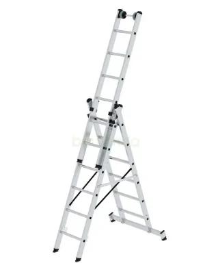 Markenprodukt Sprossen-Mehrzweckleiter 3-teilig mit nivello®-Traverse und Wandlaufrollen 3x6 Sprossen